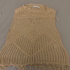 Zara Metallic Gold Sleeveless Sweater